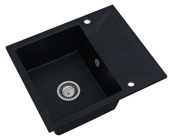 SINK Quality Mosogató Minőségi Obszidián, konyhai gránit mosogató 590x500x210 mm + króm szifon, fekete foltos-Brocade, SKQ-OBS.B.1KKO.X