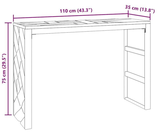 VidaXL konzolasztal 110x35x75 cm tömör fa teakfa