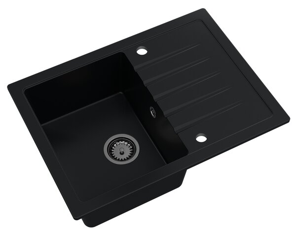 SINK Quality Mosogató Minőségi Titanite, konyhai gránit mosogató 680x495x215 mm + fekete szifon, fekete, SKQ-TIT.C.1KKO.XB