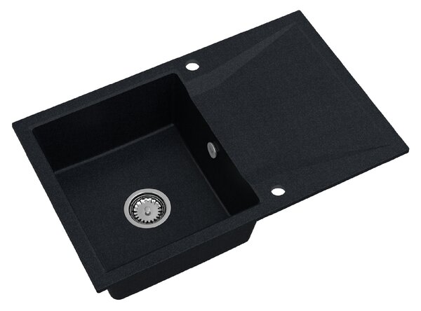 SINK Quality Mosogató Minőségi Obszidián, konyhai gránit mosogató 790x500x210 mm + króm szifon, fekete foltos-Brocade, SKQ-OBS.B.1KDO.X
