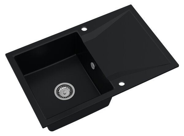 SINK Quality Mosogató Minőségi Obszidián, konyhai gránit mosogató 790x500x210 mm + króm szifon, fekete, SKQ-OBS.C.1KDO.X