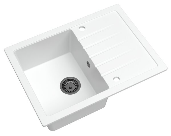 SINK Quality Mosogató Minőségi Titanite, konyhai gránit mosogató 680x495x215 mm + fekete szifon, fehér, SKQ-TIT.W.1KKO.XB