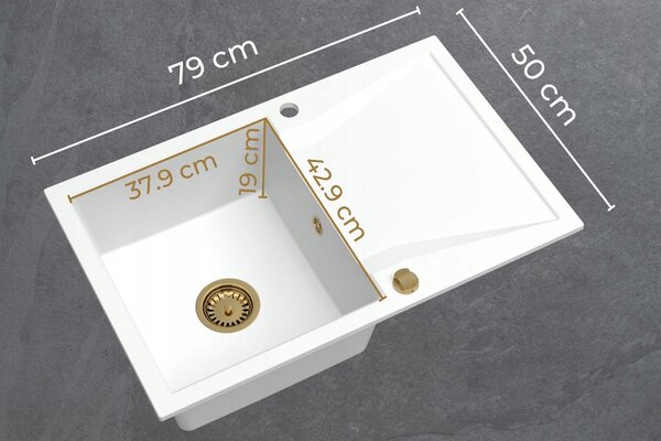 SINK Quality Mosogató Minőségi Obszidián, konyhai gránit mosogató 790x500x210 mm + króm szifon, fekete foltos-Brocade, SKQ-OBS.B.1KDO.X