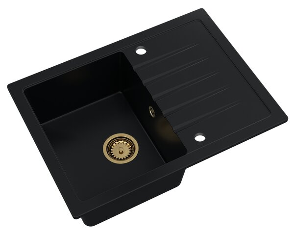 SINK Quality Mosogató Minőségi Titanite, konyhai gránit mosogató 680x495x215 mm + arany szifon, fekete, SKQ-TIT.C.1KKO.XG