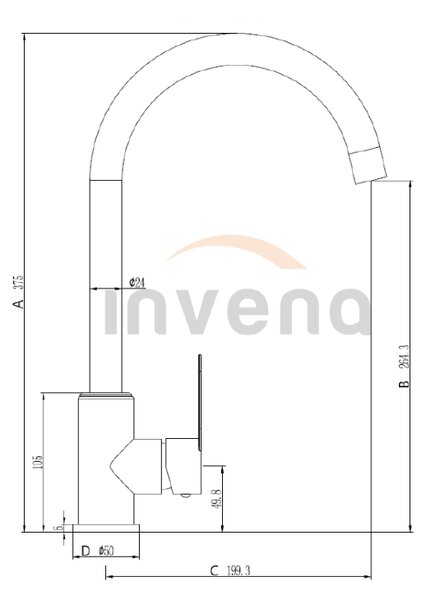 Invena Iron, szabadon álló mosogató csaptelep, acél, INV-BZ-53-L23-L