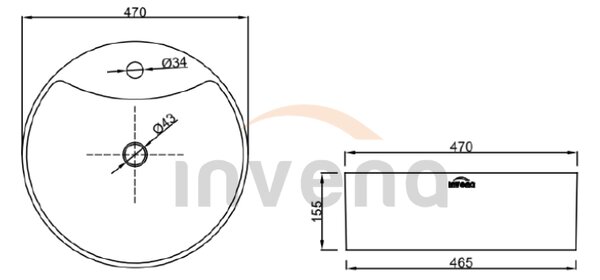 Invena Granada, kerek asztali mosogató 470x470x155 mm, fehér, INV-CE-45-001-W