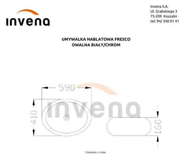 Invena Fresco, asztali mosogató 59x41x15 cm, fehér-ezüst, INV-CE-31-001-W
