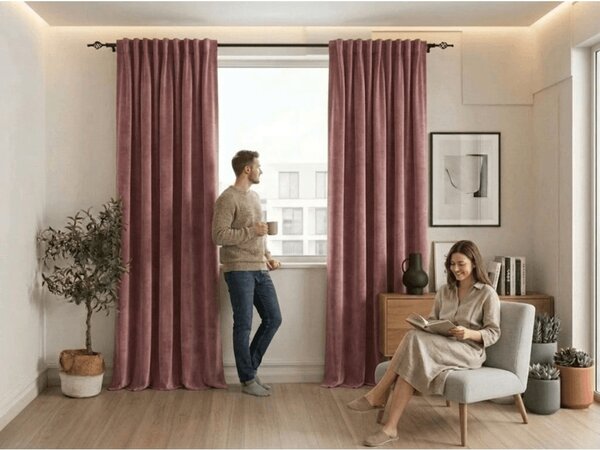 Sötétítő függöny ELVIO VELVET 140x250 cm, antik rózsaszín Felfüggesztés: Fém gyűrűk