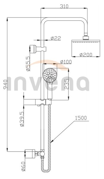 Invena Esla, zuhanyoszlop termosztatikus csapteleppel, króm, INV-AU-94-D01-C
