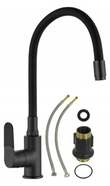 Invena Tesalia, 1 kamrás gránit mosogató 440x400x160 mm és Joga Plus mosogató csaptelep, fekete foltos, INV-AZ-01-041-SET