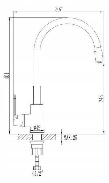 Invena Tesalia, 1 kamrás gránit mosogató 440x400x160 mm és Joga Plus mosogató csaptelep, fekete foltos, INV-AZ-01-041-SET