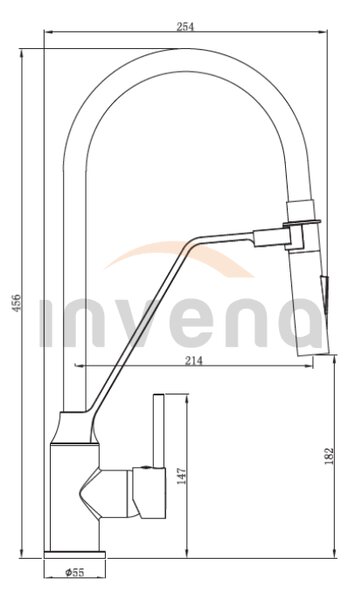 Invena Terra, elasztikus karral ellátott konyhai csaptelep, fekete-króm, INV-BZ-54-L04-D