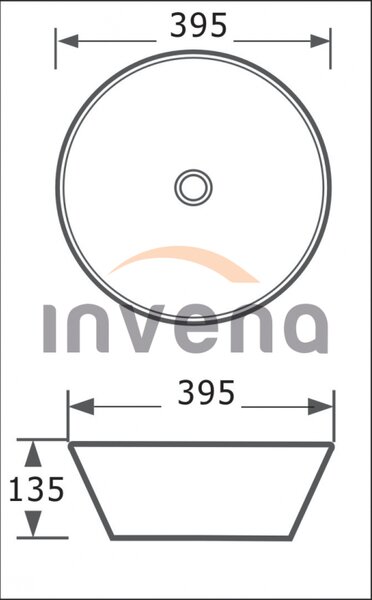 Invena Tinos, kerámia munkalap mosogató 39,5x39,5x13,5 cm, fekete-fehér, INV-CE-43-041-C