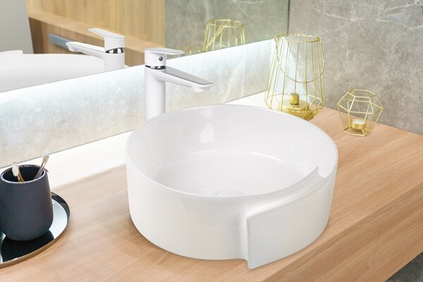 Invena Dokos, magas mosogató csaptelep, króm-fehér, INV-BU-19-W02-V