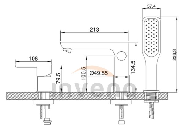 Invena Dokos, 3-lyukú fürdocsaptelep, króm, INV-BW-19-S01-V