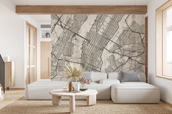 Fotótapéta New York város térképe, vonalas rajz, építészet, bézs színek, Fotótapéta világtérképek, w01699 : Uwalls.hu