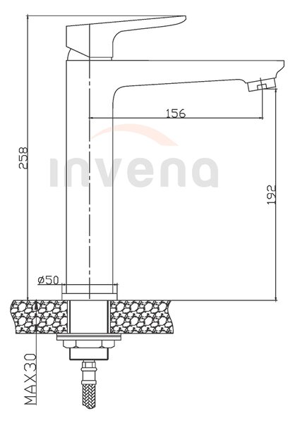 Invena Dokos, magas mosogató csaptelep, króm, INV-BU-19-W01-V