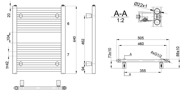 Aqualine Aqualine, DIRECT futoelem oldalsó csatlakozással 500x640 mm, 360 W, fehér, ILR65T