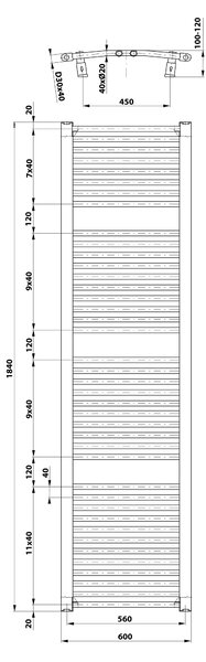 Aqualine Aqualine, ORBIT futoelem oldalsó csatlakozással 600x1850 mm, 1148 W, fehér, ILO86T