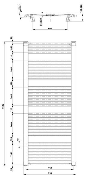 Aqualine Aqualine, ORBIT futoelem oldalsó csatlakozással 750x1680 mm, 1269 W, fehér, ILO67T