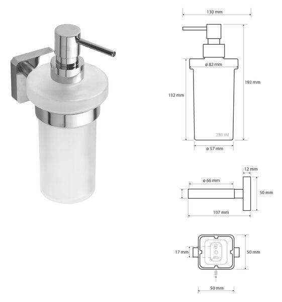 Sapho Sapho, INSIA szappanadagoló, tejüveg, 230ml, króm, IS019