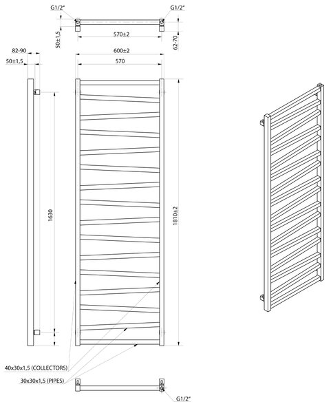Sapho Sapho, ZIG futoelem 600x1810 mm, fekete matt, ZG619B