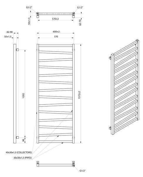 Sapho Sapho, ZIG futoelem 600x1572 mm, fekete matt, ZG616B