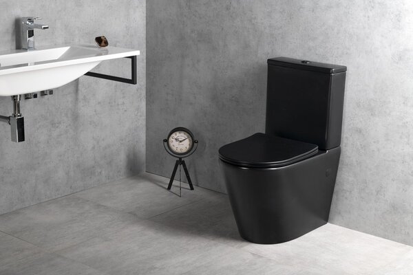 Sapho Sapho, PACO RIMLESS WC kombi, alsó/hátsó hulladék, fekete, PC1012WRB