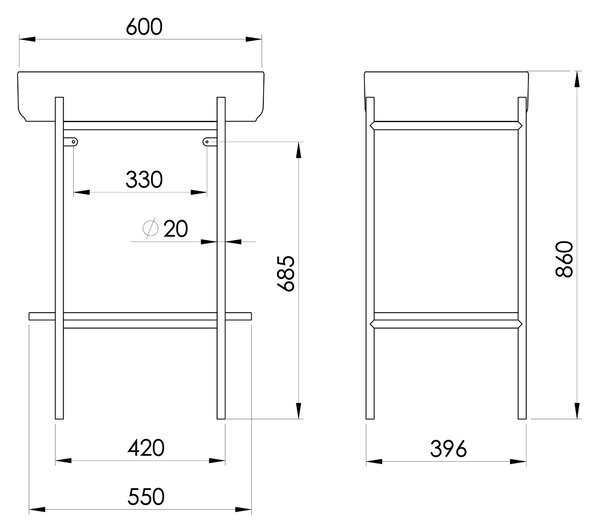 Sapho Sapho, PUNO talapzat mosogatóval 600x860x396mm, fekete, SKA590-2-01