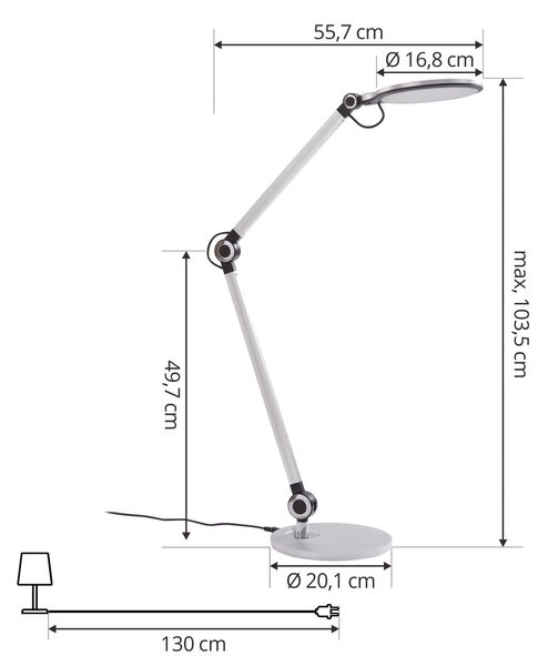 Lindby LED-es asztali lámpa Nyxaris, ezüst, fém, CCT, 50 cm, dimmelhető, Alu / szürke / cink, Dolgozószoba / Iroda, Műanyag, Modern