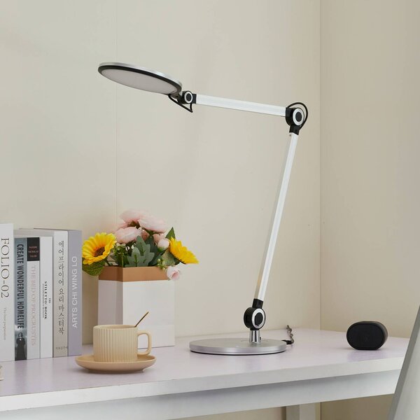 Lindby LED-es asztali lámpa Nyxaris, ezüst, fém, CCT, 50 cm, dimmelhető, Alu / szürke / cink, Dolgozószoba / Iroda, Műanyag, Modern