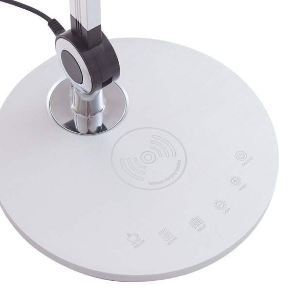 Lindby LED-es asztali lámpa Nyxaris, ezüst, fém, CCT, 50 cm, dimmelhető, Alu / szürke / cink, Dolgozószoba / Iroda, Műanyag, Modern