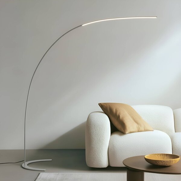 Lindby LED állólámpa Danua, ezüst, fém, magasság 200cm, dimmelhető, Alu / szürke / cink, Nappali / Étkező, fém, Modern