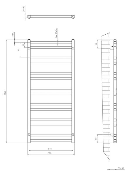 Sapho Sapho, METRO DOS fűtőelem 500x1100 mm, fekete matt, IR432TB