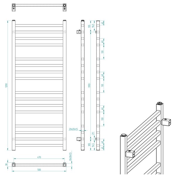 Sapho Sapho, METRO fűtőelem 500x1200 mm, fekete matt, IR410TB