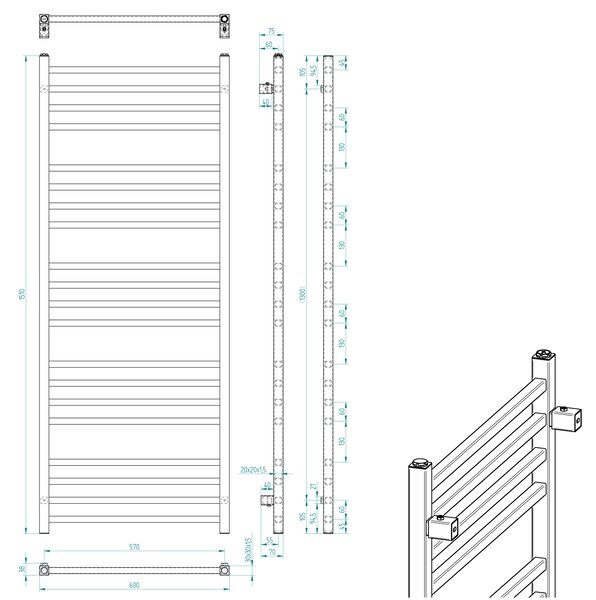 Sapho Sapho, METRO fűtőelem 600x1510 mm, fekete matt, IR420TB