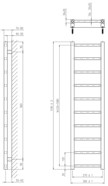 Sapho Sapho, METRO LIGHT fűtőelem 300x1140 mm, fekete matrac, IR444TB