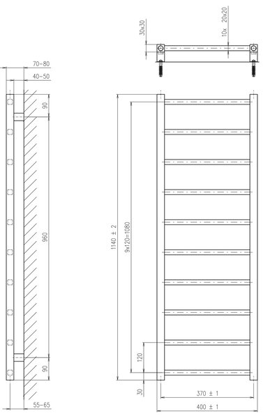 Sapho Sapho, METRO LIGHT fűtőelem 400x1140 mm, fekete matrac, IR445TB