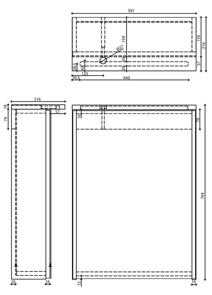 Aqualine Aqualine, KAWA STRIP Galéria LED világítással 50x70x22cm, fehér, WGL50S