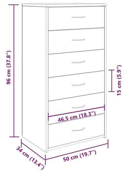 VidaXL tálalószekrény 6 fiókkal Kézműves tölgy 50x34x96 cm műszaki fa