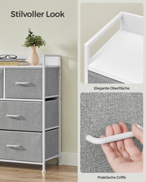 SONGMICS Modern Textil Fiókos Szekrény 7 Fiókkal Fehér-Szürke Fémvázzal