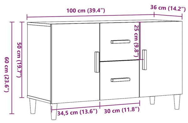 VidaXL antik fa színű szerelt fa tálalószekrény 100 x 36 x 60 cm