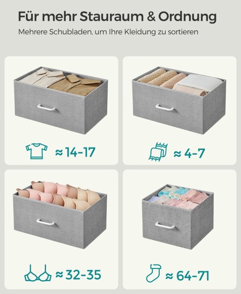 SONGMICS Modern Textil Fiókos Szekrény 7 Fiókkal Fehér-Szürke Fémvázzal
