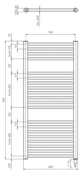 Aqualine Aqualine, DIRECT-E elektromos fűtőtest, egyenes, 600x960 mm, 400 W, fehér, ILE96T