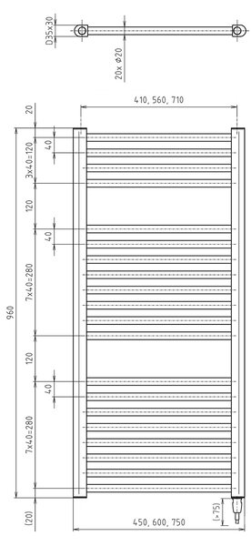 Aqualine Aqualine, DIRECT-E elektromos fűtőtest, egyenes, 450x960 mm, 300 W, fehér, ILE94T