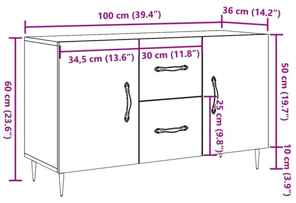 VidaXL antik fa színű szerelt fa tálalószekrény 100 x 36 x 60 cm