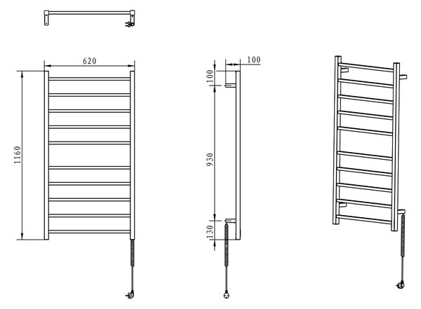 Sapho Sapho, ESKINADO elektromos törölközőszárító, négyzet, 620x1160 mm, 120 W, rozsdamentes acél, ER430V