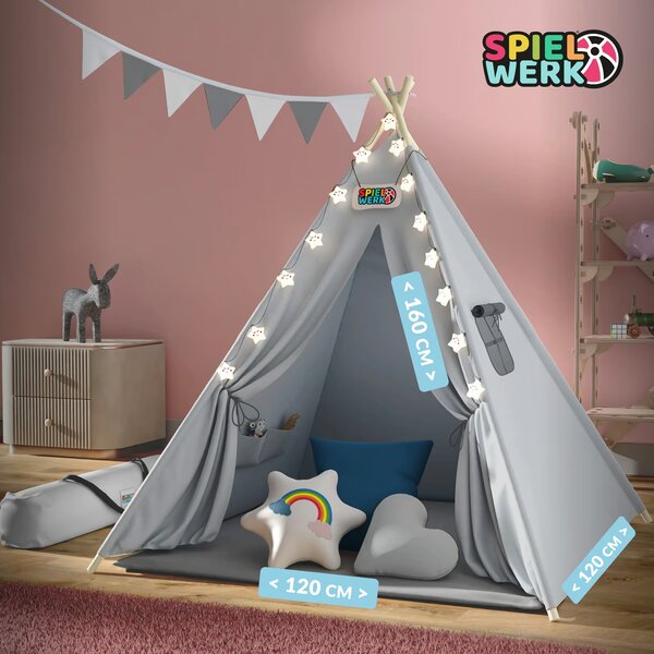 JULIUS gyerek teepee sátor, 120x120x160cm, szürke/kék Spielwerk