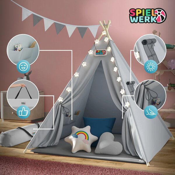 JULIUS gyerek teepee sátor, 120x120x160cm, szürke/kék Spielwerk