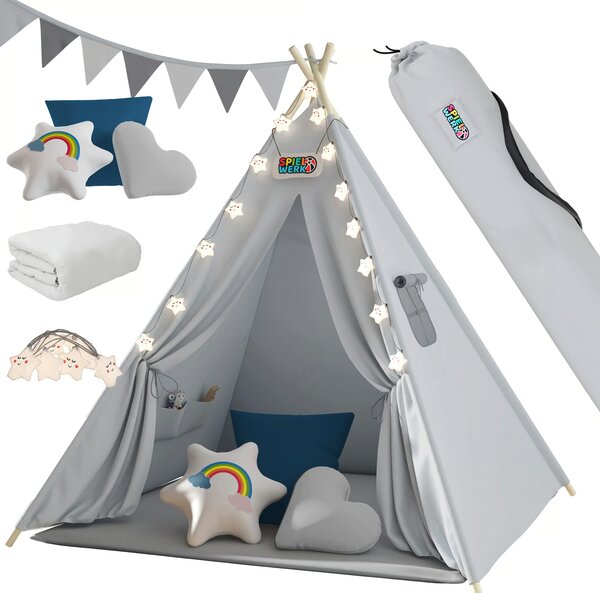 JULIUS gyerek teepee sátor, 120x120x160cm, szürke/kék Spielwerk